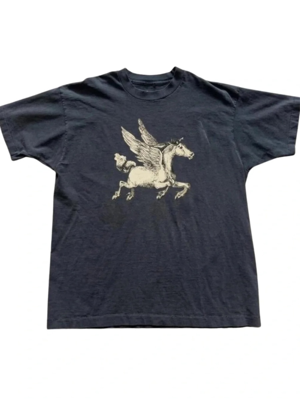 Black Tee with Cream Pegasus Graphic